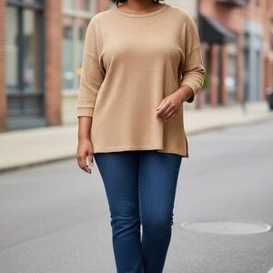 Dokotoo Women’s Brown/Tan Waffle Knit Shirt – Size Large, NWT, Cozy Casual Top